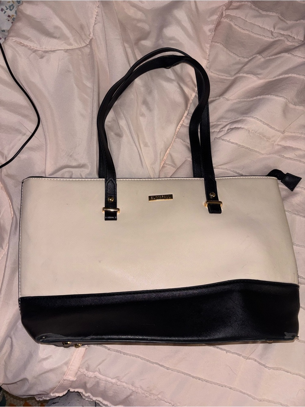 Two-Tone Cream and Black Structured Tote